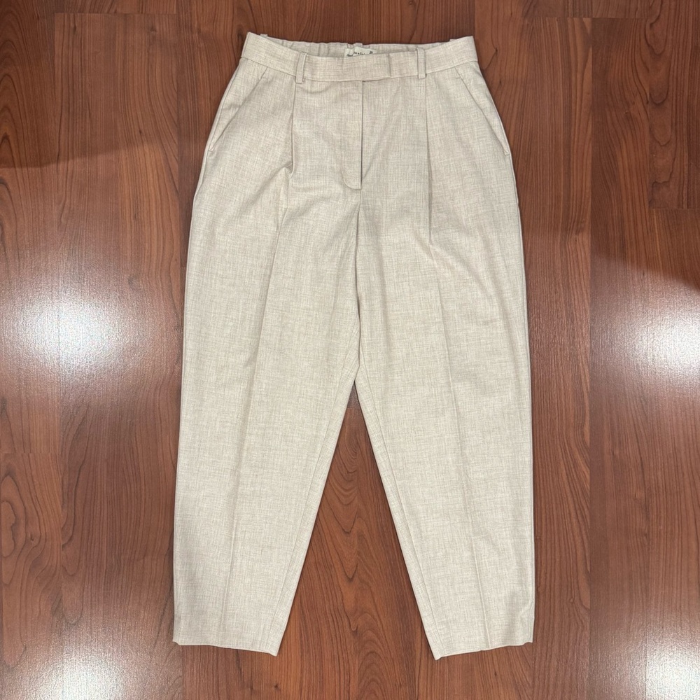 Abercrombie & Fitch Beige High-Waist Pleated Trousers